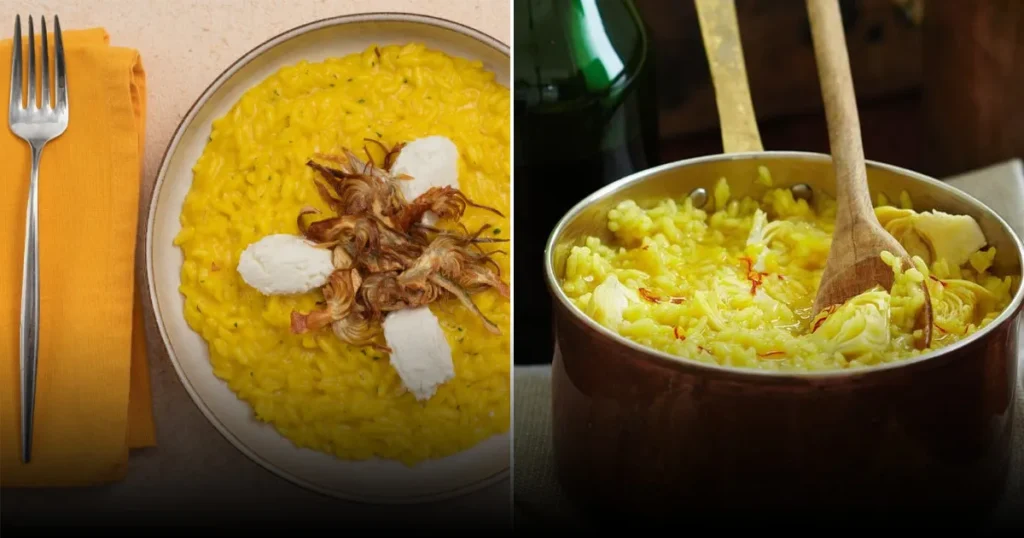 Шафрановый ризотто с артишоками и козьим сыром