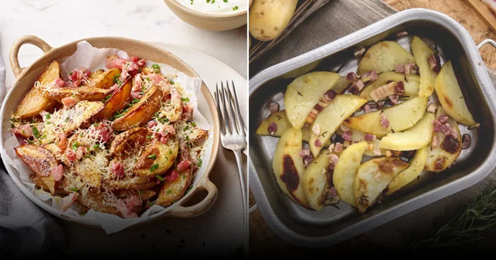 Запеченные картофельные дольки с беконом и розмарином