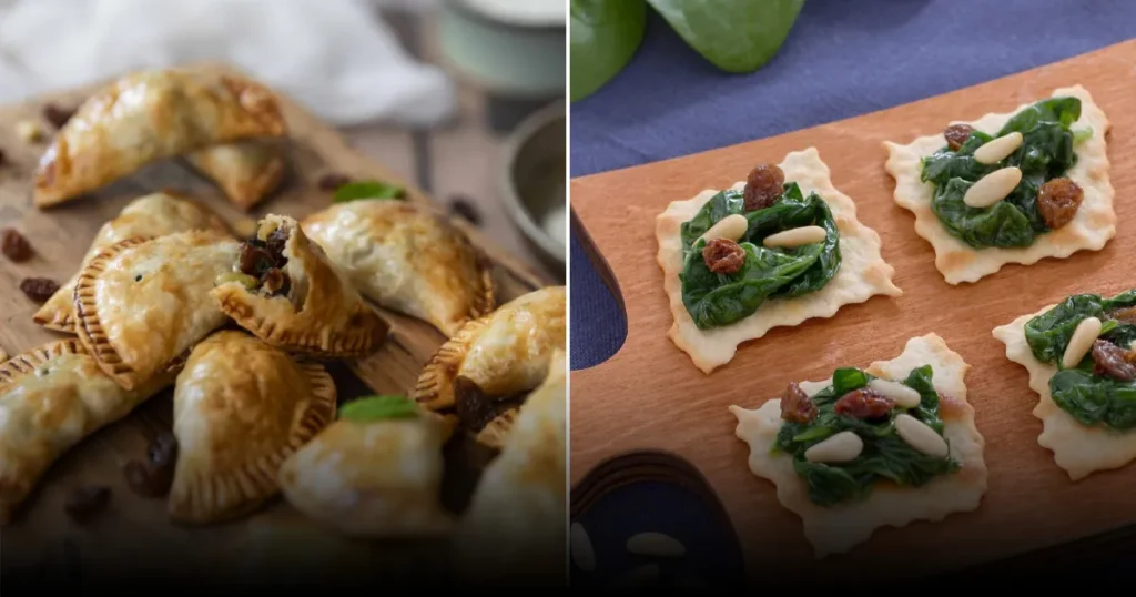 Классические слоеные пирожки со шпинатом, изюмом и кедровыми орехами