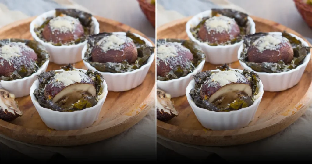 Корзиночки из виноградных листьев с подосиновиками и Грана Падано