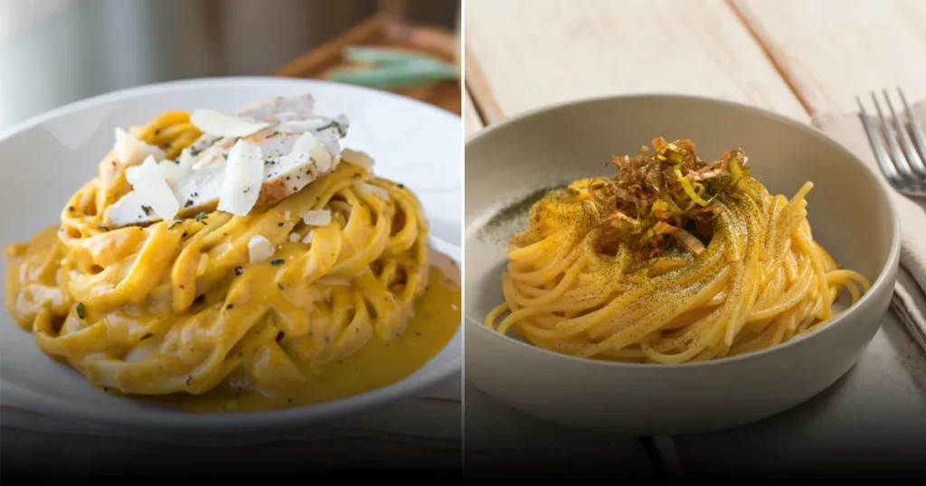 Паста с тыквенным кремом и таледжо