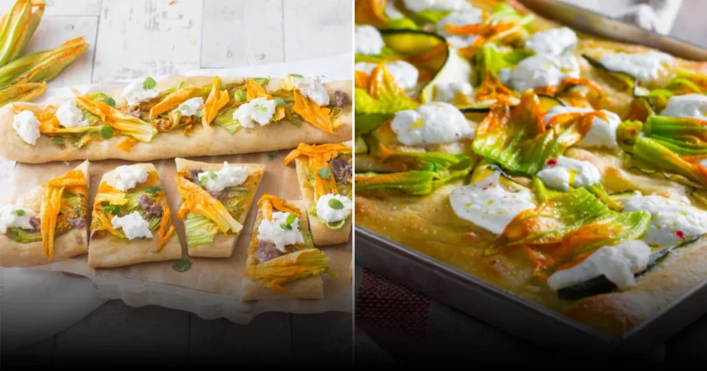 Фокачча с анчоусами, цветками цуккини и бурратой