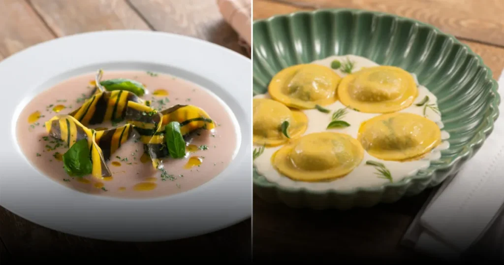 Рыбные равиоли из трёх видов теста