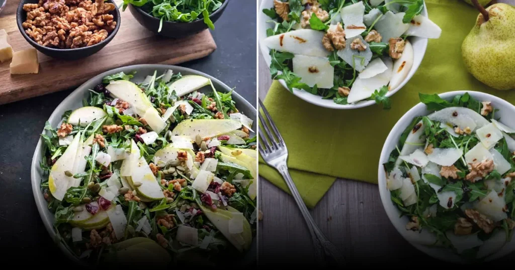 Салат из руколы с грушами, пармезаном и грецкими орехами